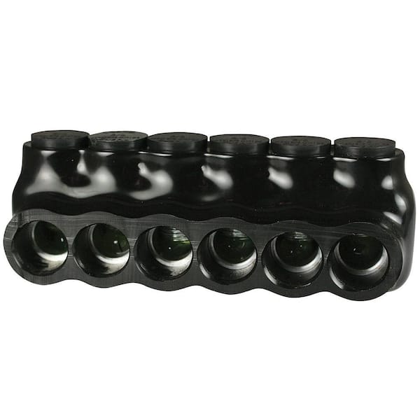 6 - 3/0 AWG Multi Tap Connector, Insulated Single Sided Entry, Black, 6 Ports, 600-Volt, UL 486, (1-Pack)