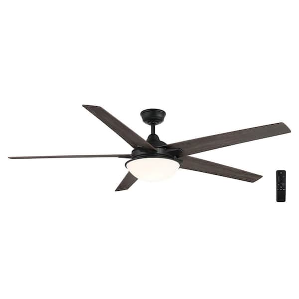 Hampton Bay Belvoy 70 in. Indoor Matte Black DC Motor Ceiling Fan with Adjustable White Integrated LED with Remote Included