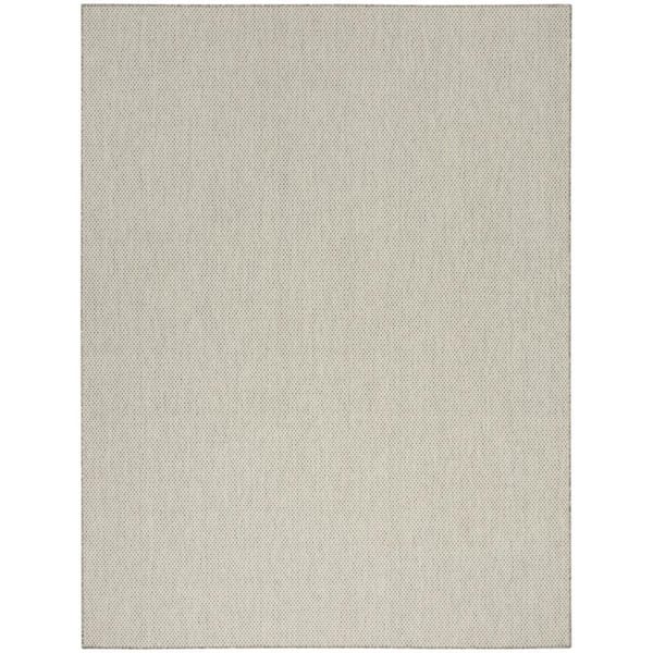 Ivory, Silver 10 ft. x 14 ft. Woven Abstract Polyester Rectangle Indoor/Outdoor Area Rug