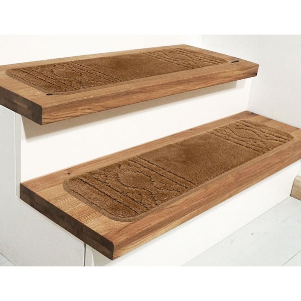 Maximus Trellis Border Beige ​ 7.5 in. x 26 in. Indoor Carpet Stair Tread Cover Slip Resistant Backing (Set of 13)