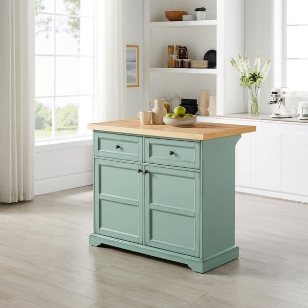 Holbrook Distressed Seafoam Wood 42 in. Kitchen Island