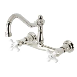 Vintage 2-Handle Wall-Mount Bathroom Faucets in Polished Nickel