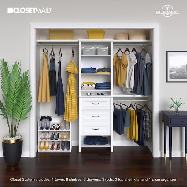 Impressions Premium 60 in. W - 120 in. W White Wood Closet System