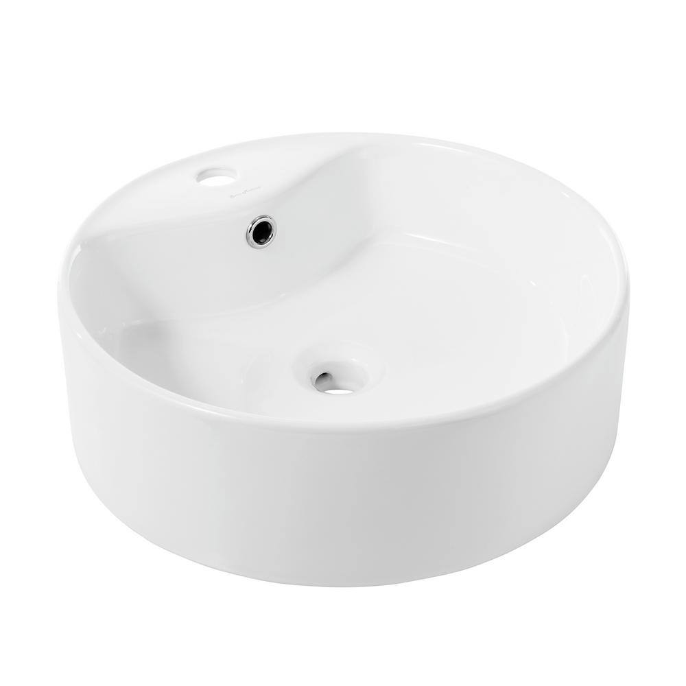 Monaco White Ceramic Round Vessel Sink with Faucet Mount