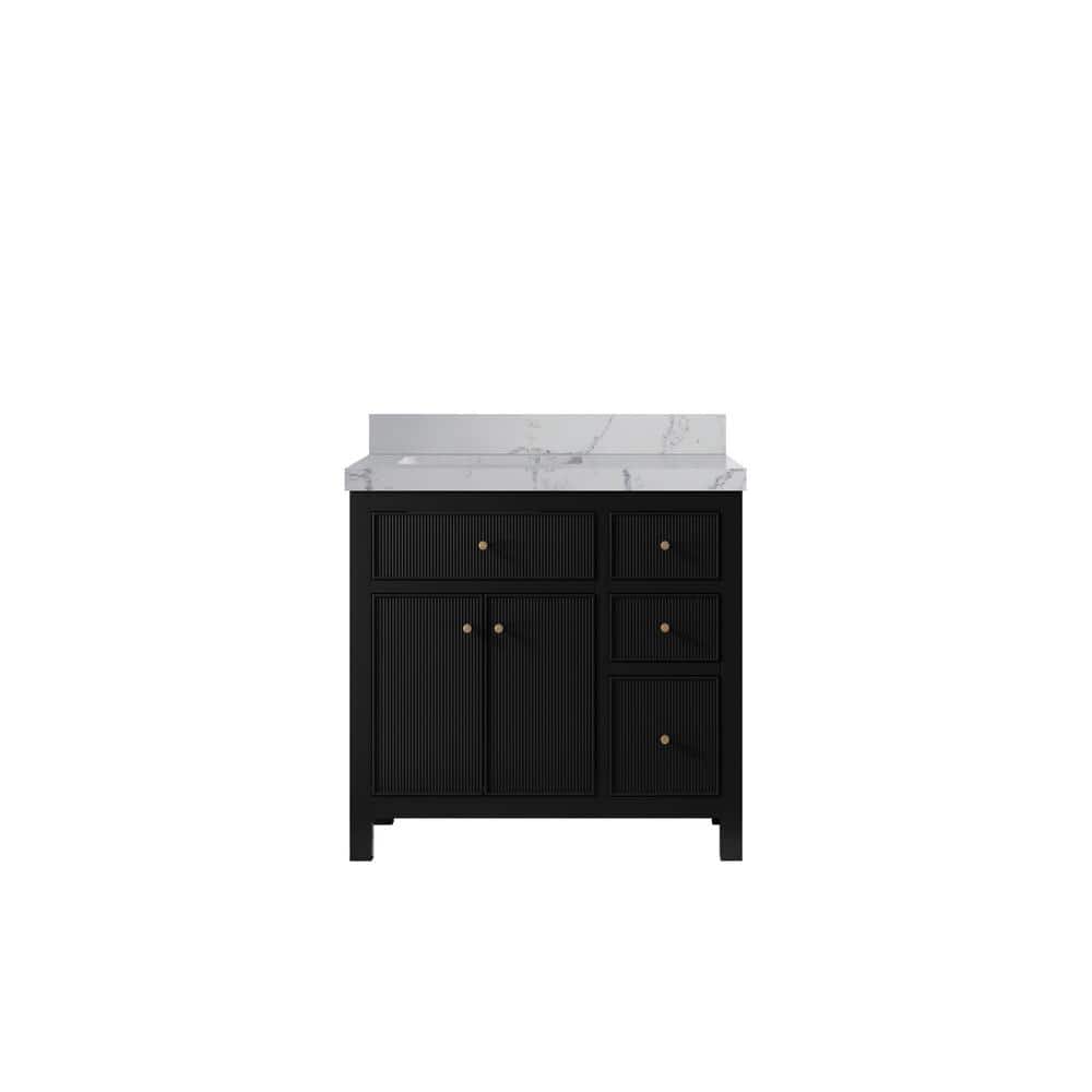 Sonoma 36 in. Left Sink Freestanding Black Bath Vanity with Venatino Quatrz Top Unassembled price history on PriceWatchPro