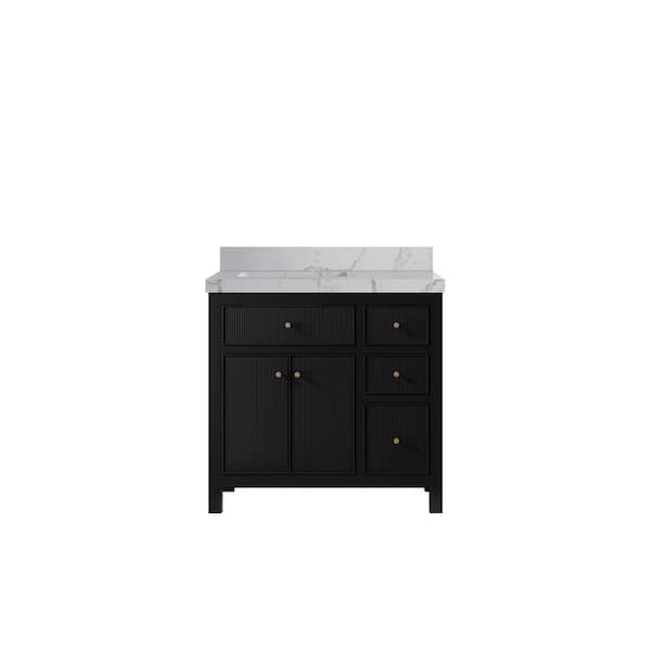 Willow Collections Sonoma 36 in. Left Sink Freestanding Black Bath Vanity with Venatino Qt. Top Unassembled