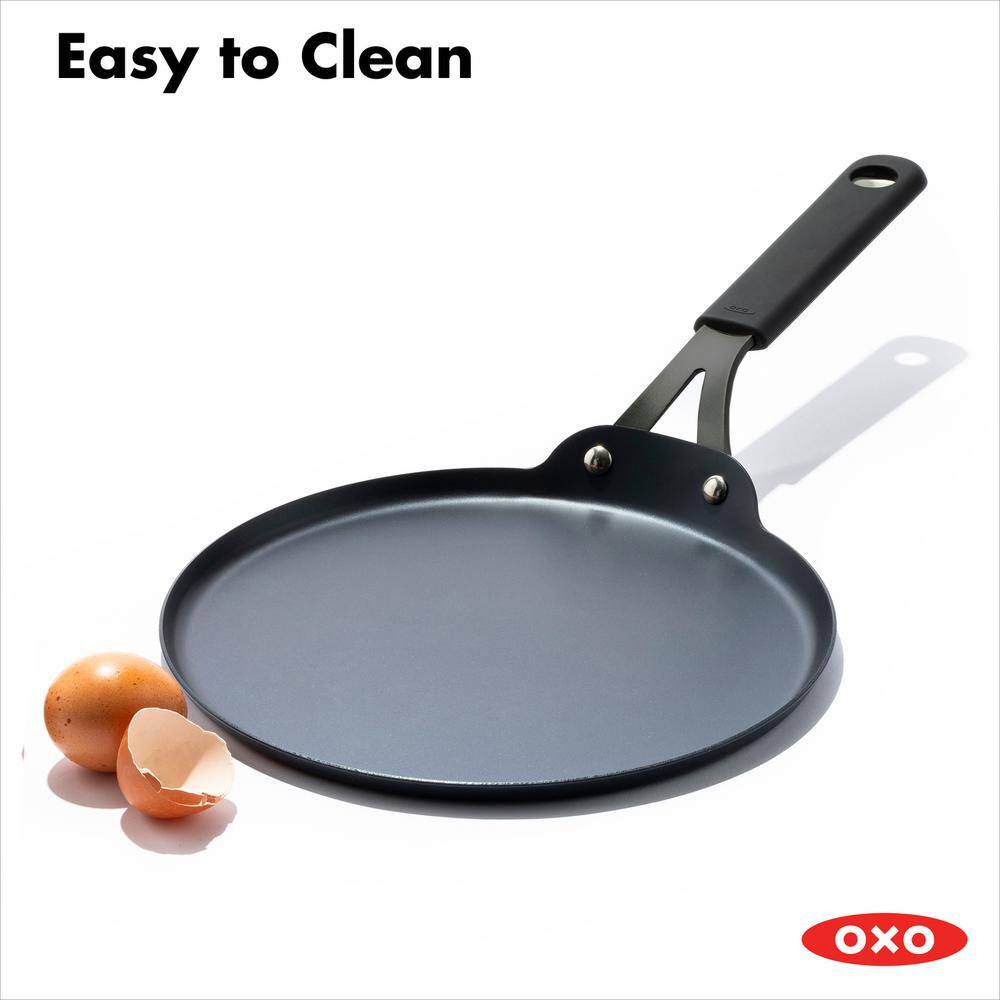 OXO Obsidian Black Carbon Steel 10" Crepe Pan with Silicone Sleeve