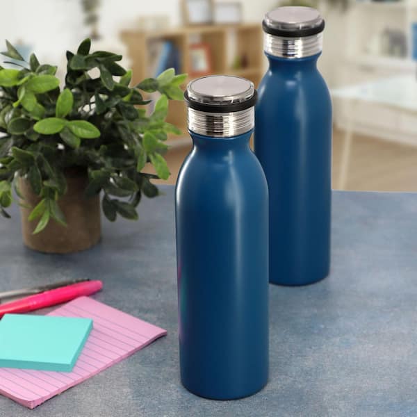 Marina 4 Piece 20 Ounce Double Wall Stainless Steel Thermal Bottle Beverage Mug with Acrylic Lid in Matte Blue