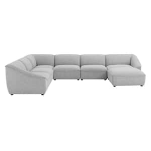Comprise 7- Piece Light Gray Fabric Upholstery L-Shape Reversible Sectionals Sofa