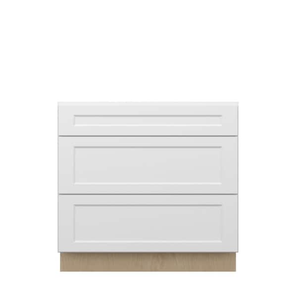 Norfolk Shaker 36 in. W x 34.5 in. H x 24 in. D in Painted White Plywood Assembled Drawer Base Cabinet