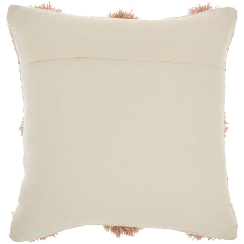 Blush and Ivory Cotton Tufted Pom Poms Square Throw Pillow 18"
