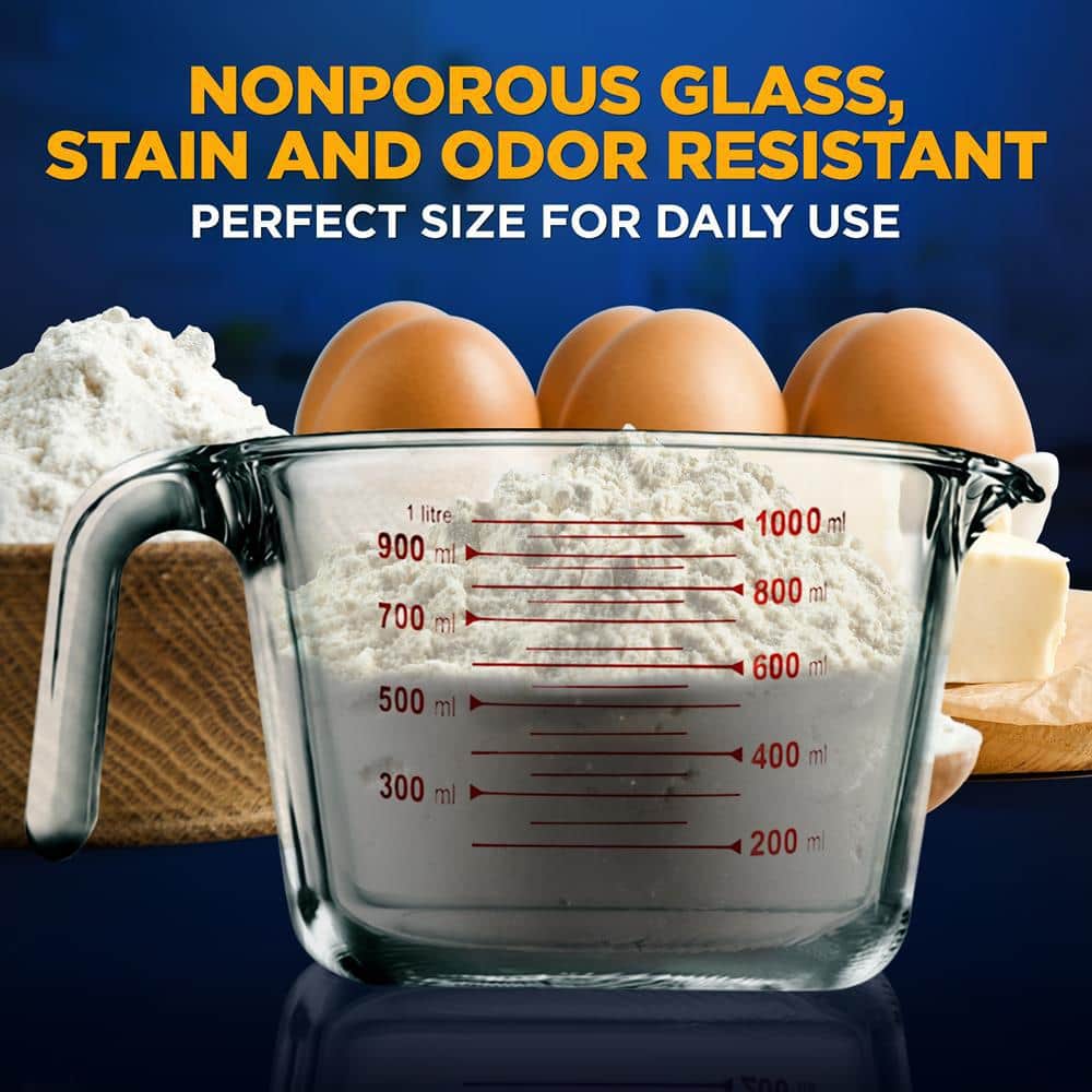 NutriChef 34.48 oz Clear Glass Measuring Cup with Handle
