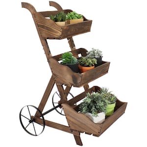 3-Tier Wooden Rolling Planter