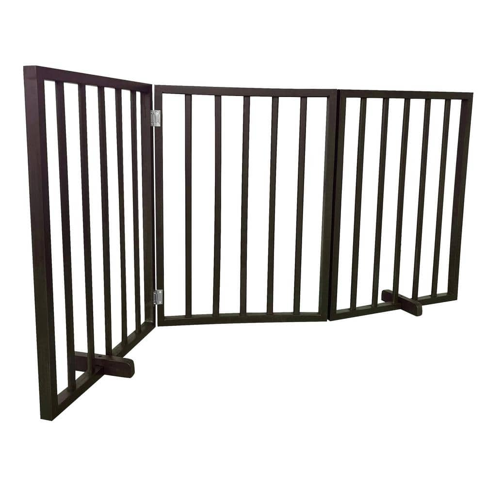 AmeriHome 54 In. Freestanding 3-Panel Folding Wood Pet Gate - Brown ...