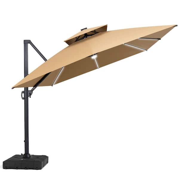 chocolate brown patio umbrella offset 13x13 ft / 11x15 ft Outdoor reduces wind pressure Outdoor Expressions 9 Ft. Aluminum
