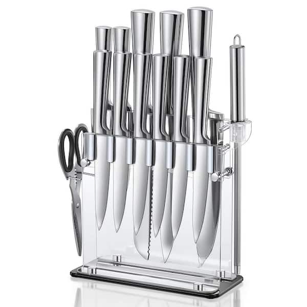 14-Piece High Carbon Stainless Steel Super Sharp Kitchen Knife Set with Acrylic Stand for Chef