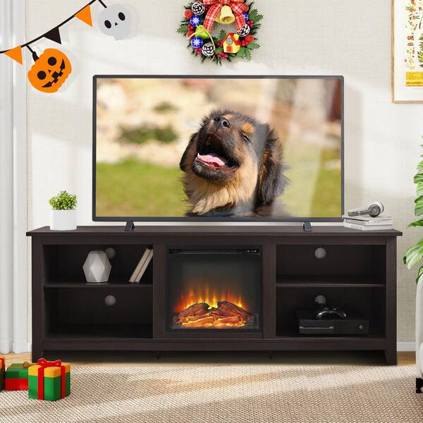 70 in. Freestanding Electric Fireplace TV Stand with 18 in. Electric Fireplace Insert,2-Shelves for 80 in. TVs, Espresso