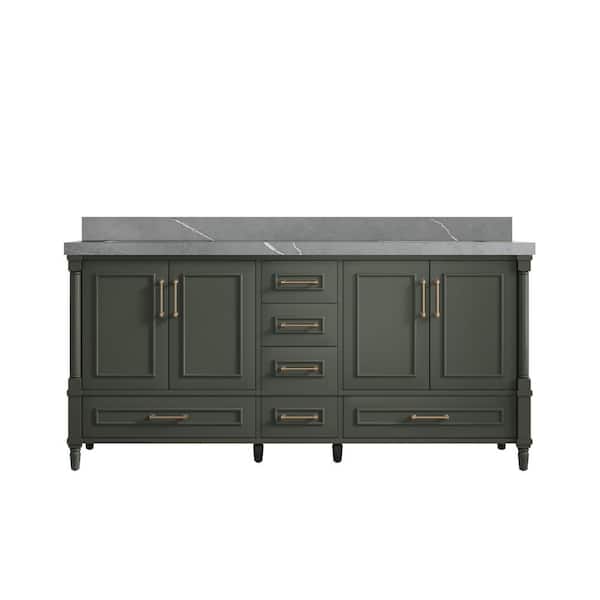 Willow Collections Hudson 72 in. W x 22 in. D x 36 in. H Double Sink Bath Vanity in Pewter Green with 2 in. Piatra Gray Quartz Top