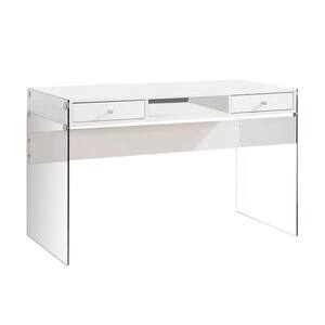 Contemporary 23.5 in. Clear and White Metal Writing Desk with Glass Sides