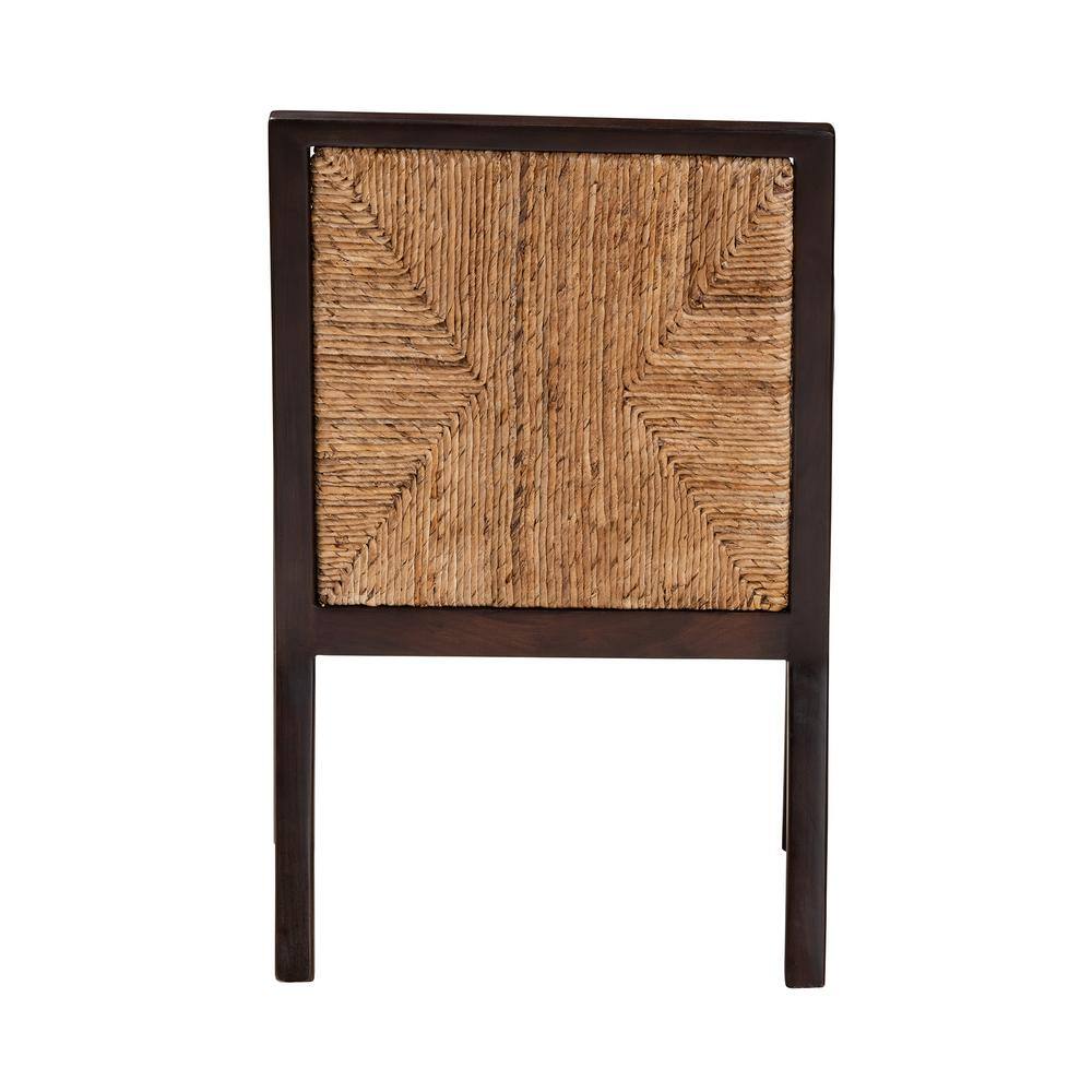 Joana Modern Bohemian Dark Brown Mahogany and Seagrass Arm Chair