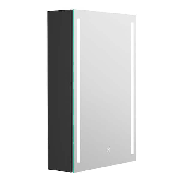 FORCLOVER 20 in. W x 30 in. H Rectangular Black Aluminum Recessed or Surface Mount Medicine Cabinet with Mirror Right Open
