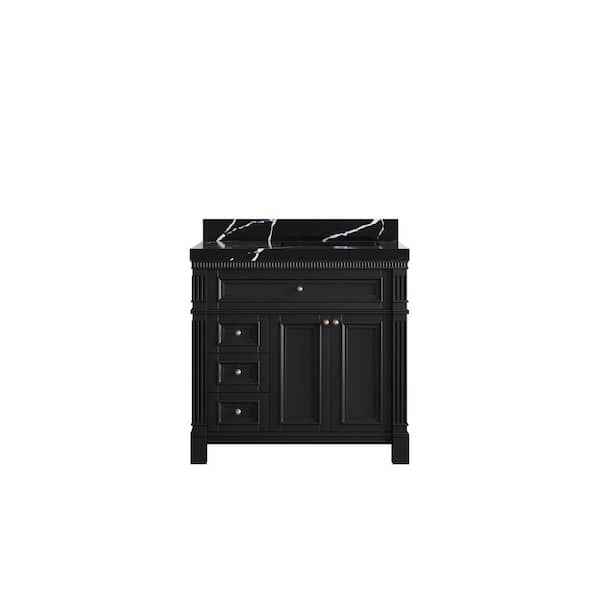 Willow Collections Paris 36 in. W x 22 in. D x 36 in. H Right Offset Sink Bath Vanity in Black with 2 in. Calacatta Black Top