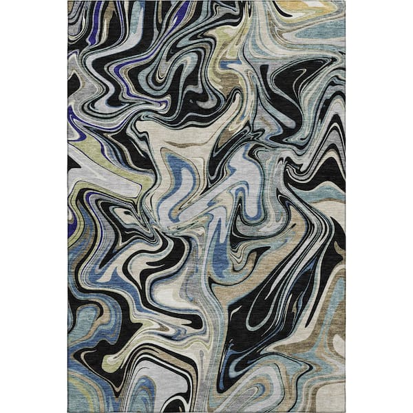 Mayfield Premium Machine Washable Abstract AMF2395 Black 3 ft. x 5 ft. Area Rug