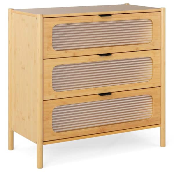 3-Drawer Mid-Century Chest of Drawers with Reeded Tempered Glass Front