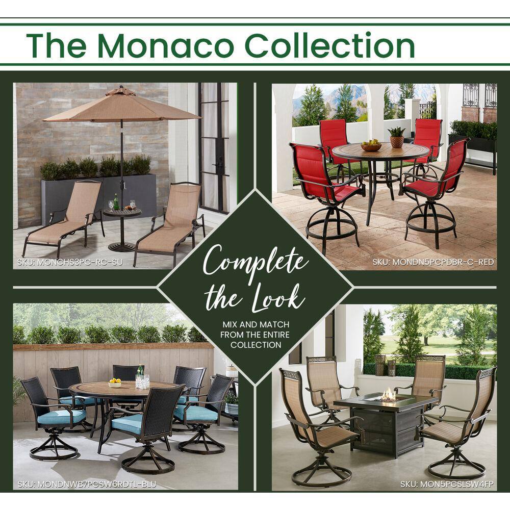 Elegant Monaco 60" Round Tile Dining Set for 6 with Cushions and Umbrella, Blue