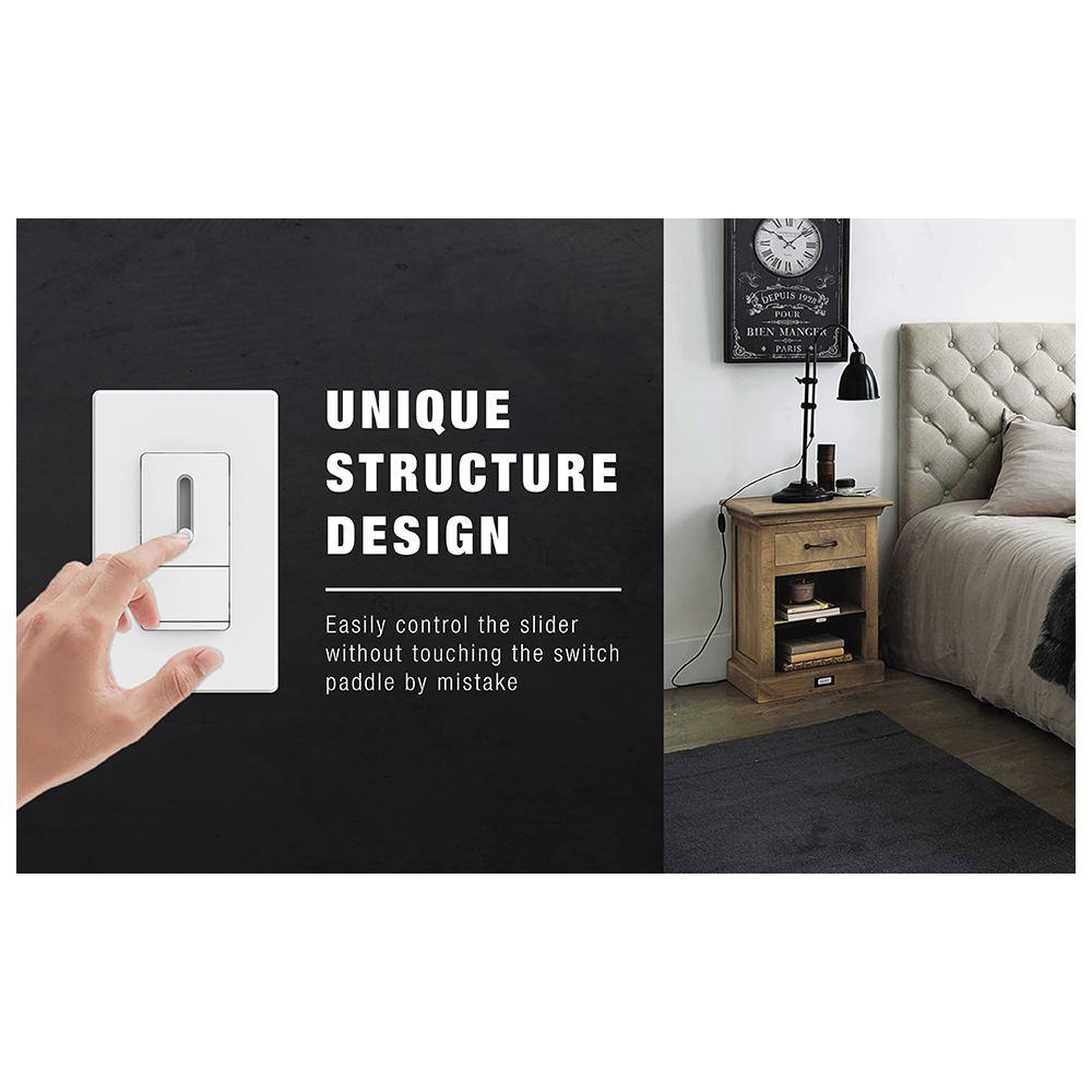 White Thermoplastic Double Pole Dimmer with Wall Plate