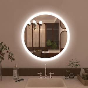 Gaze 28 in. W x 28 in. H Round Frameless LED Light Anti-Fog Wall Bathroom Vanity Mirror in Polished Crystal