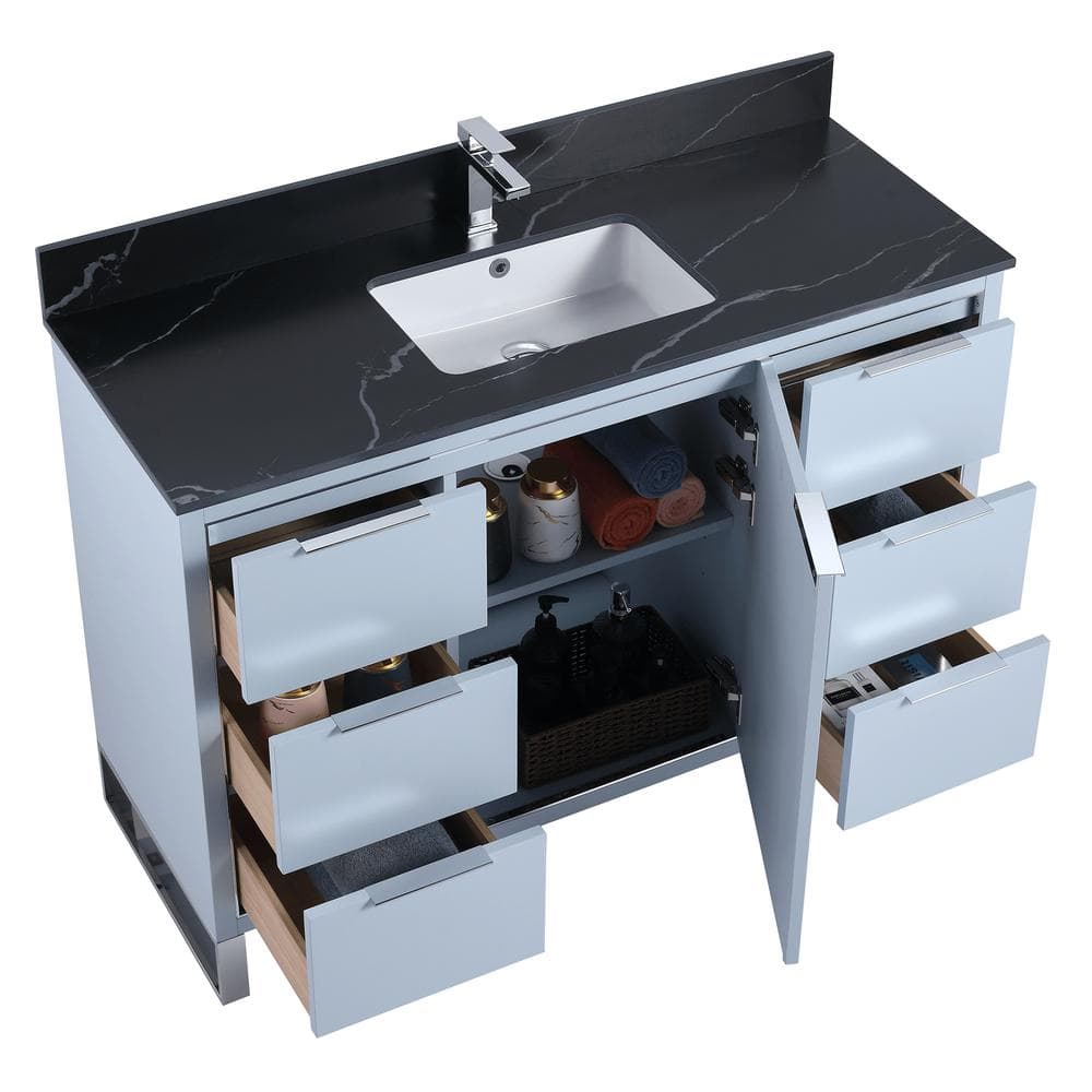 Opulence 48 in. W x 18 in. D x 33.5 in. H Single Sink Bath Vanity in Pastel Blue with Black Marble Top -  FINE FIXTURES, OL48PB-PCBM