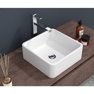 15 in . Ceramic Square Vessel Bathroom Sink in White