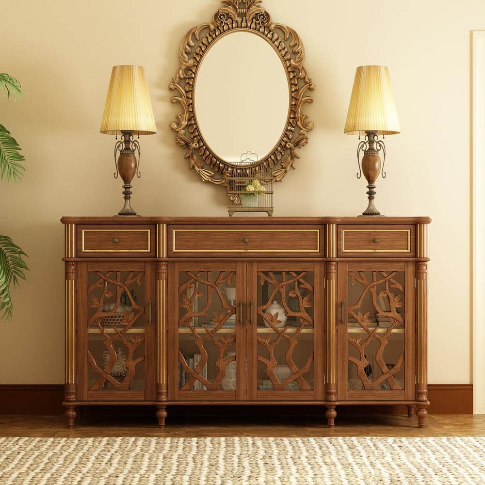 FUFU&GAGA Brown Distressed Paint Finish Accent Storage Cupboard