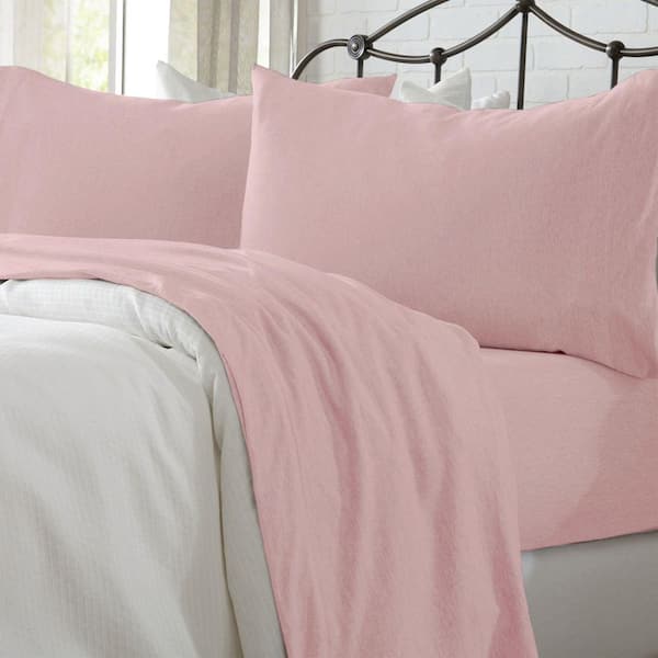 FRESHFOLDS 4-Piece Pink Solid Jersey Knit Cotton Jersey King Deep Pocket Sheet Set