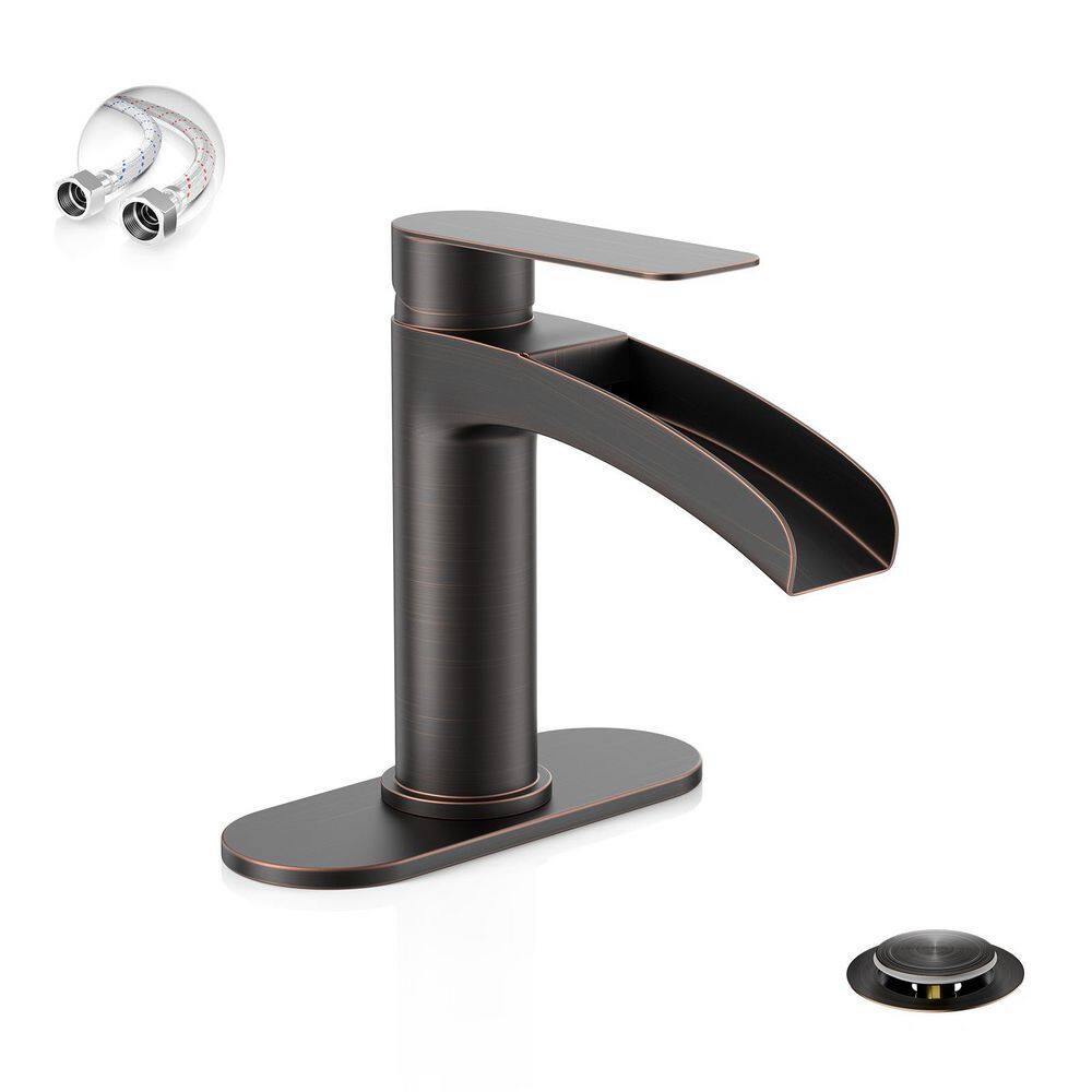 Oil Rubbed Bronze Waterfall Single Handle Bathroom Sink Faucet, with 6 in. Deck Plate and Metal Pop Up Drain Assembly price history on PriceWatchPro