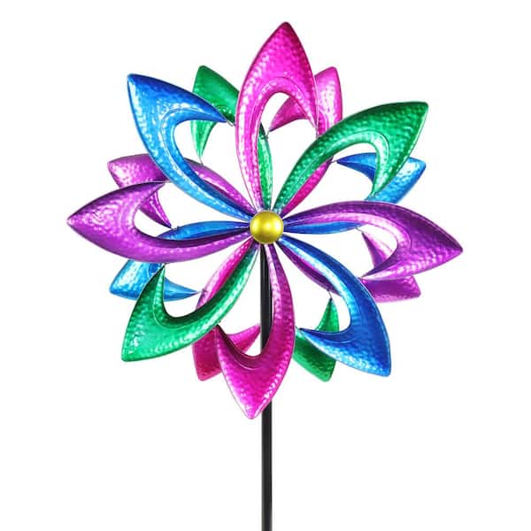 Exhart 7.0 ft. Colorful Pinwheel Double Spinner Multi-Color Metal Garden Stake
