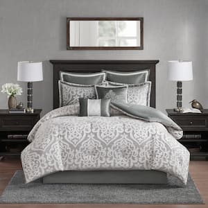 Dillon 8-Piece Silver/Silver Queen Polyester Jacquard Comforter Set