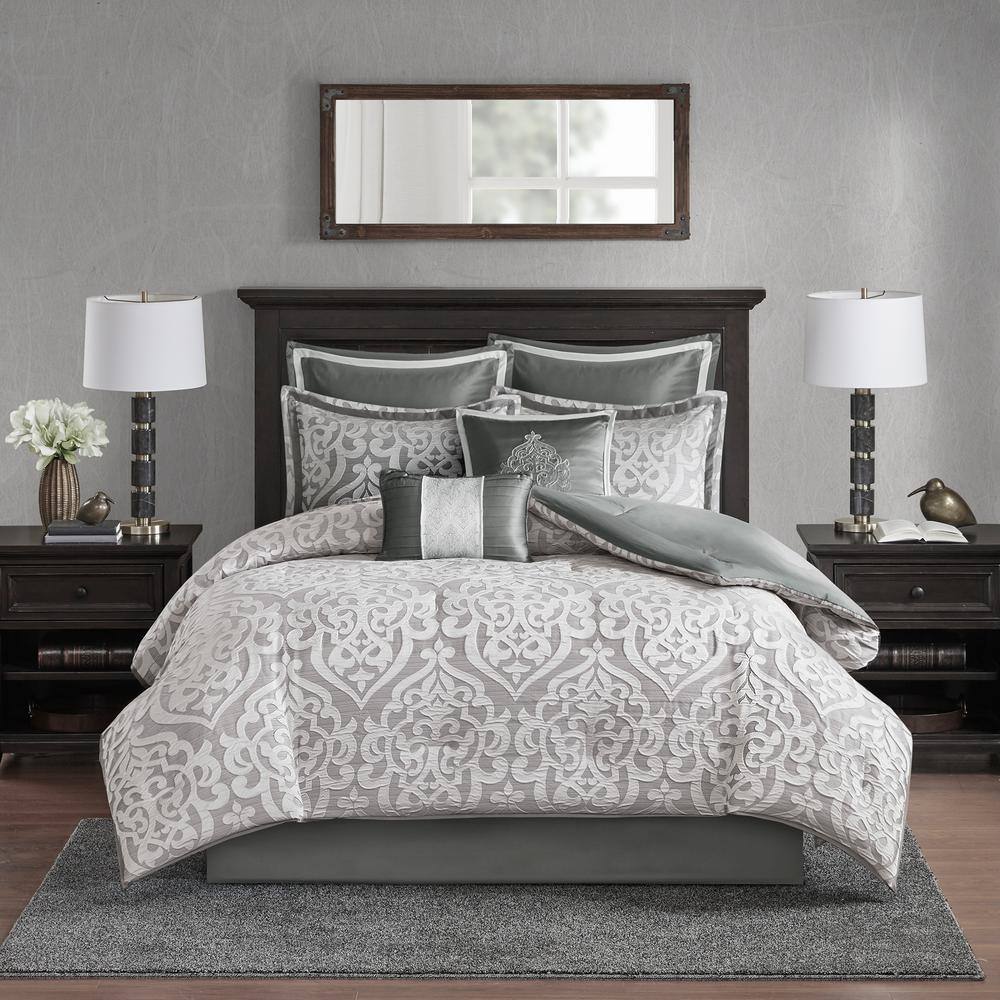 King Silver Microfiber 8-Piece Comforter Set with Graphic Detail