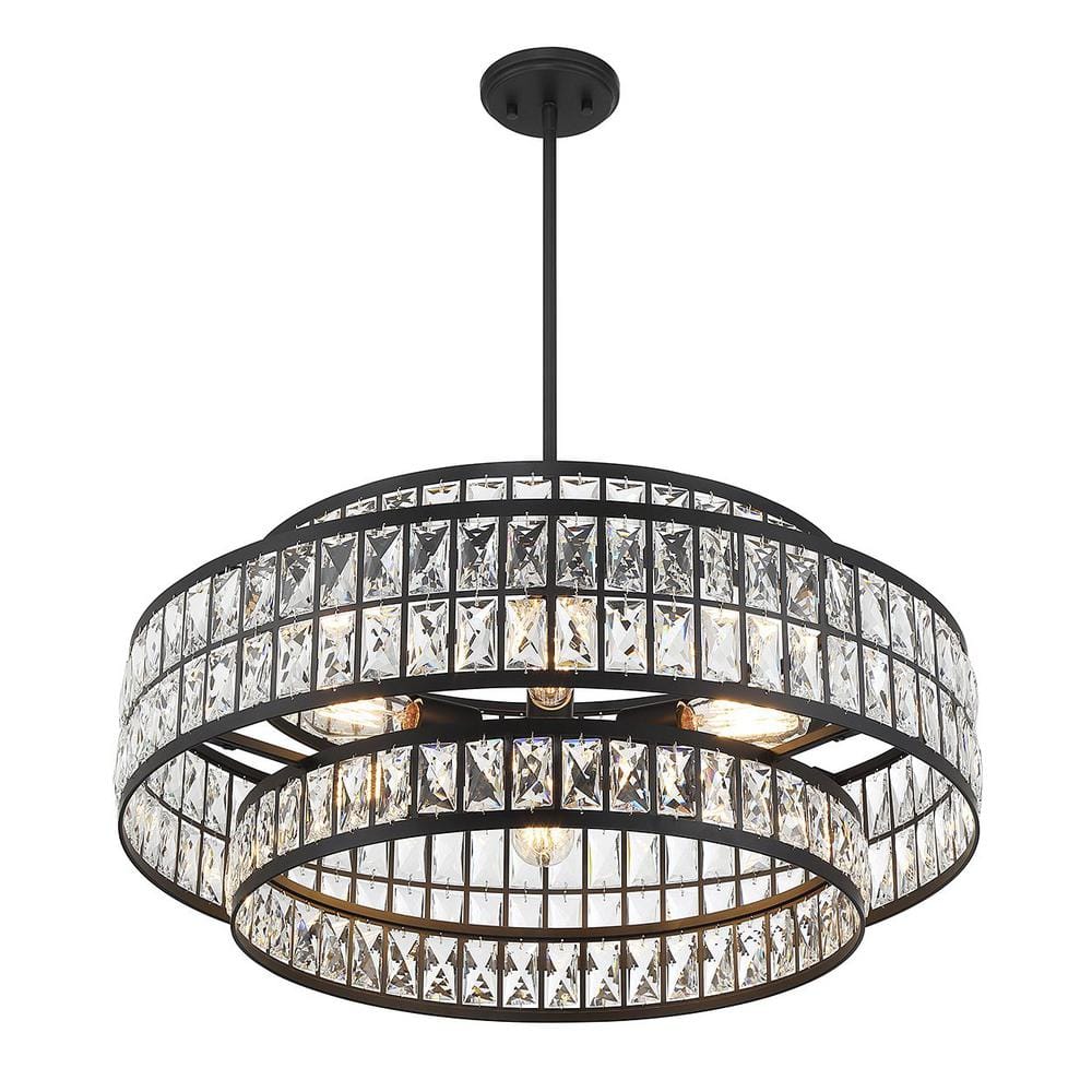 Renzo Matte Black 6-Light Crystal Drum Pendant