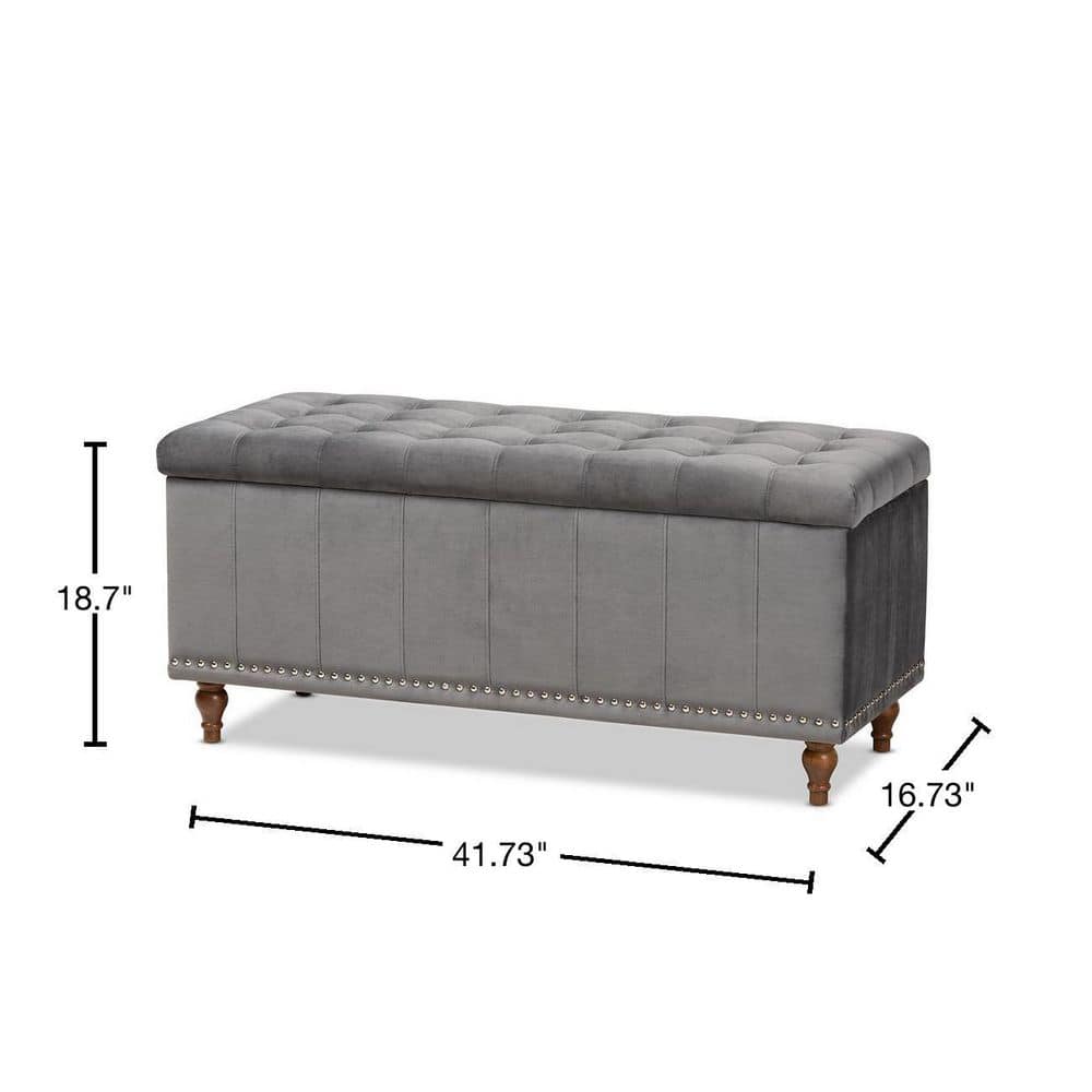 Kaylee Gray Velvet Tufted Storage Ottoman Bench