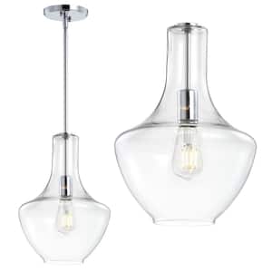 Watts 10.5 in. 1- Light Chrome/Clear Glass/Metal LED Pendant