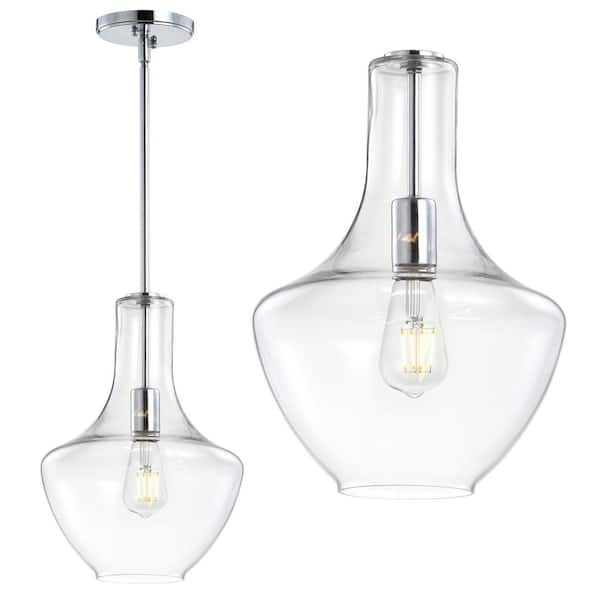 Watts 10.5 in. 1- Light Chrome/Clear Glass/Metal LED Pendant