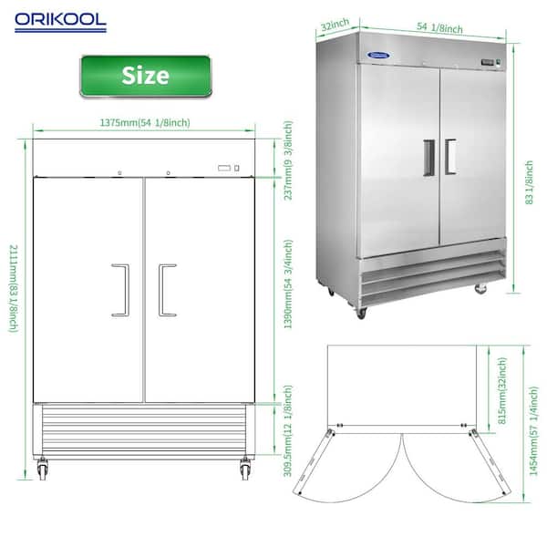 54 in. 49 cu. ft. Commercial Auto / Cycle Defrost Reach-In Upright Freezer in Stainless Steel with 2-Solid Door
