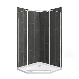 Cove 38 in. L x 38 in. W x 78 in. H 3-Piece Corner Drain Neo Angle Shower Stall Kit in Slate and Silver