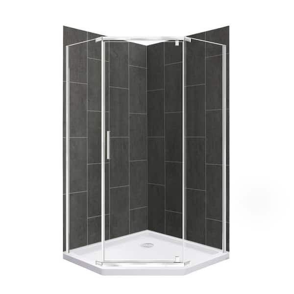 CRAFT + MAIN Cove 38 in. L x 38 in. W x 78 in. H 3-Piece Corner Drain Neo Angle Shower Stall Kit in Slate and Silver
