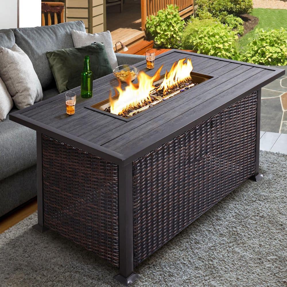 NOBLEMOOD 48 in. Propane Gas Fire Pit Table with Fabric Cover and Glass ...