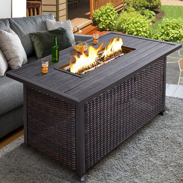 NOBLEMOOD 48 in. Propane Gas Fire Pit Table with Fabric Cover and Glass Beads, Brown