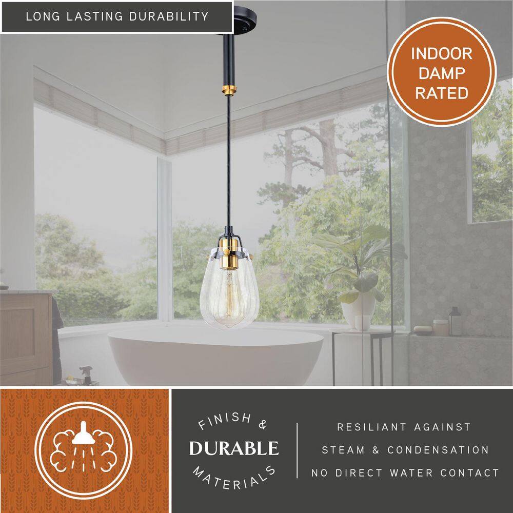 Kassidy 16'' Black and Brass Vintage Mini Pendant with Clear Glass