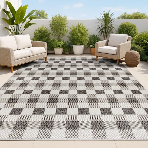 JONATHAN Y Darcy Traditional Geometric Bold Gingham Black/Cream 3 ft. x 5 ft. Indoor/Outdoor Area Rug